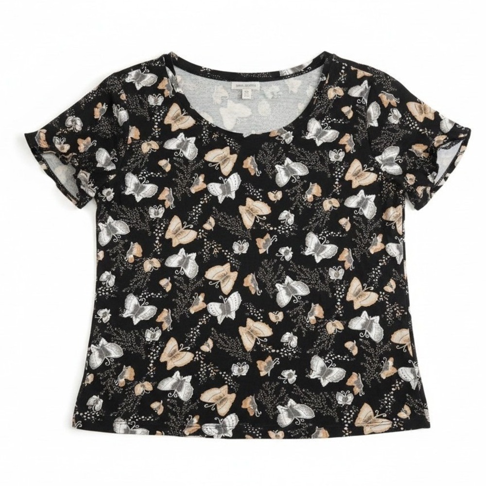 White Stag Womens Butterfly Print Short Sleeve Cotton T-Shirt Black Size M 8-10